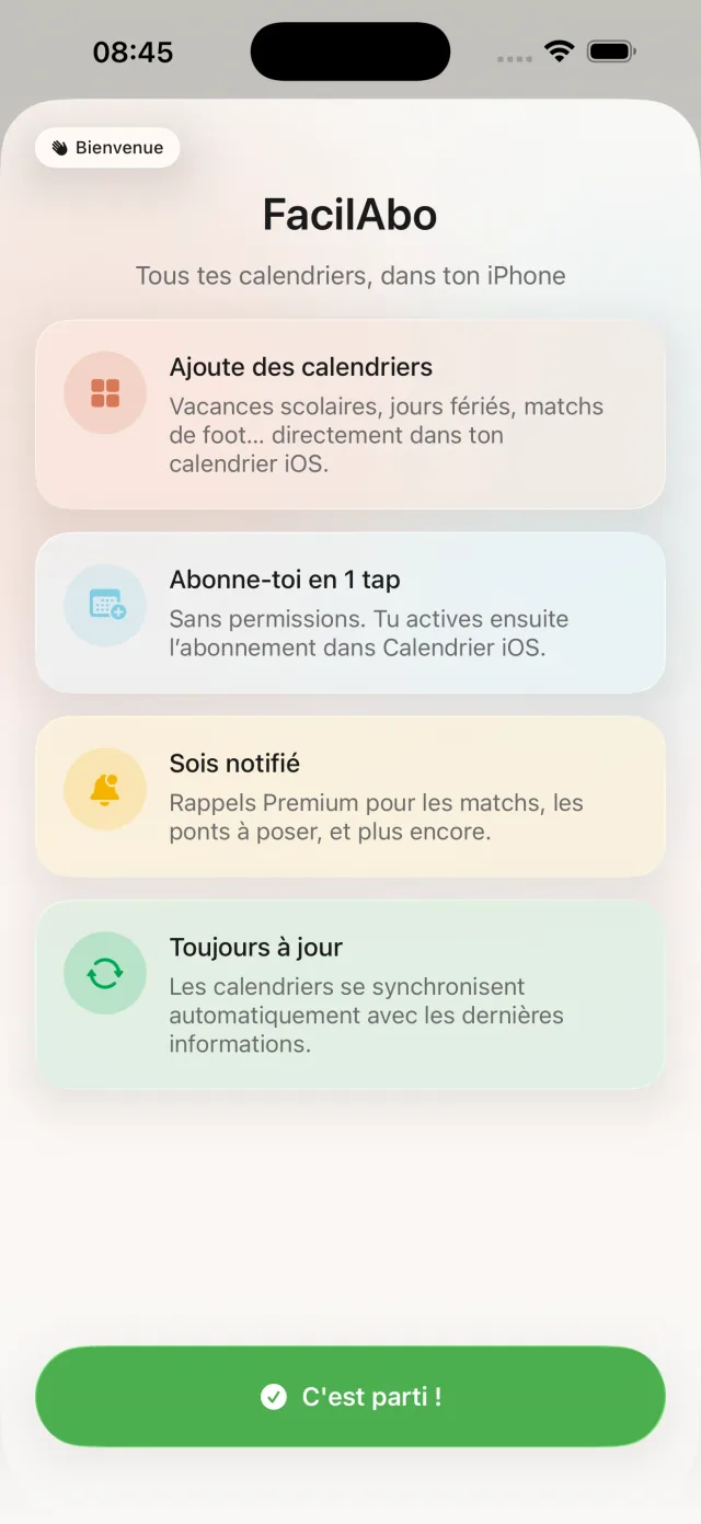 Écran d'accueil FacilAbo