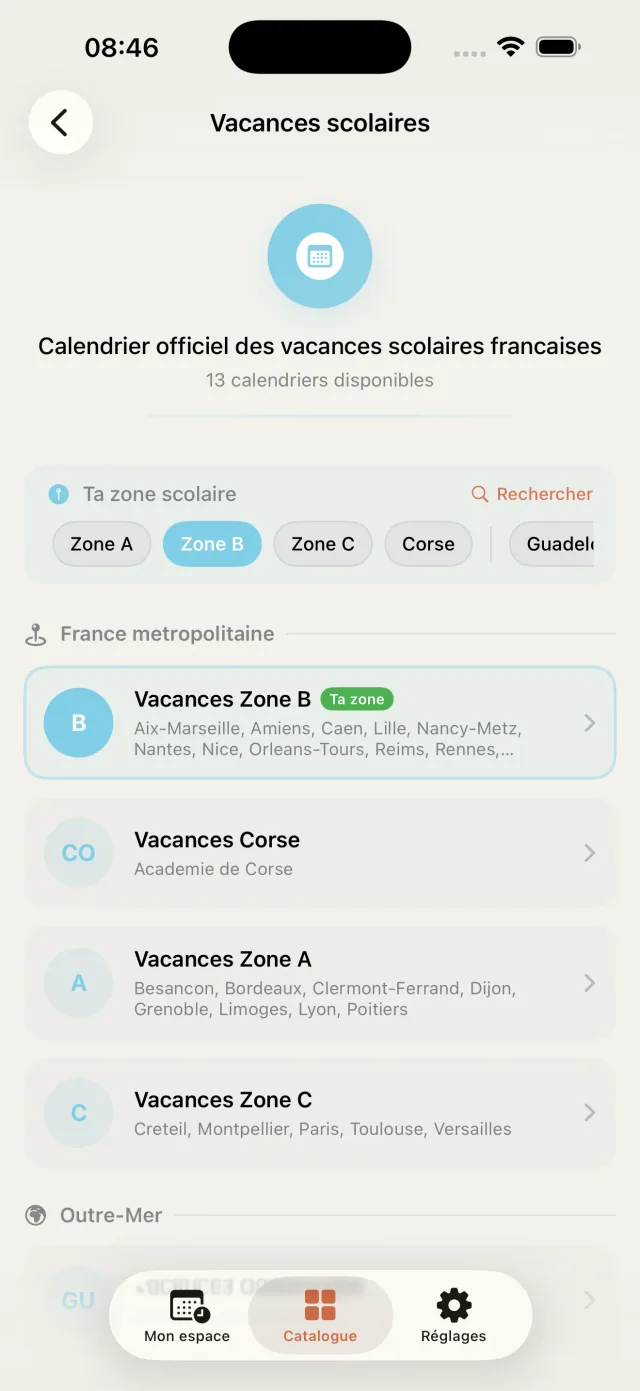 Vacances scolaires - Zones A, B, C et DOM-TOM
