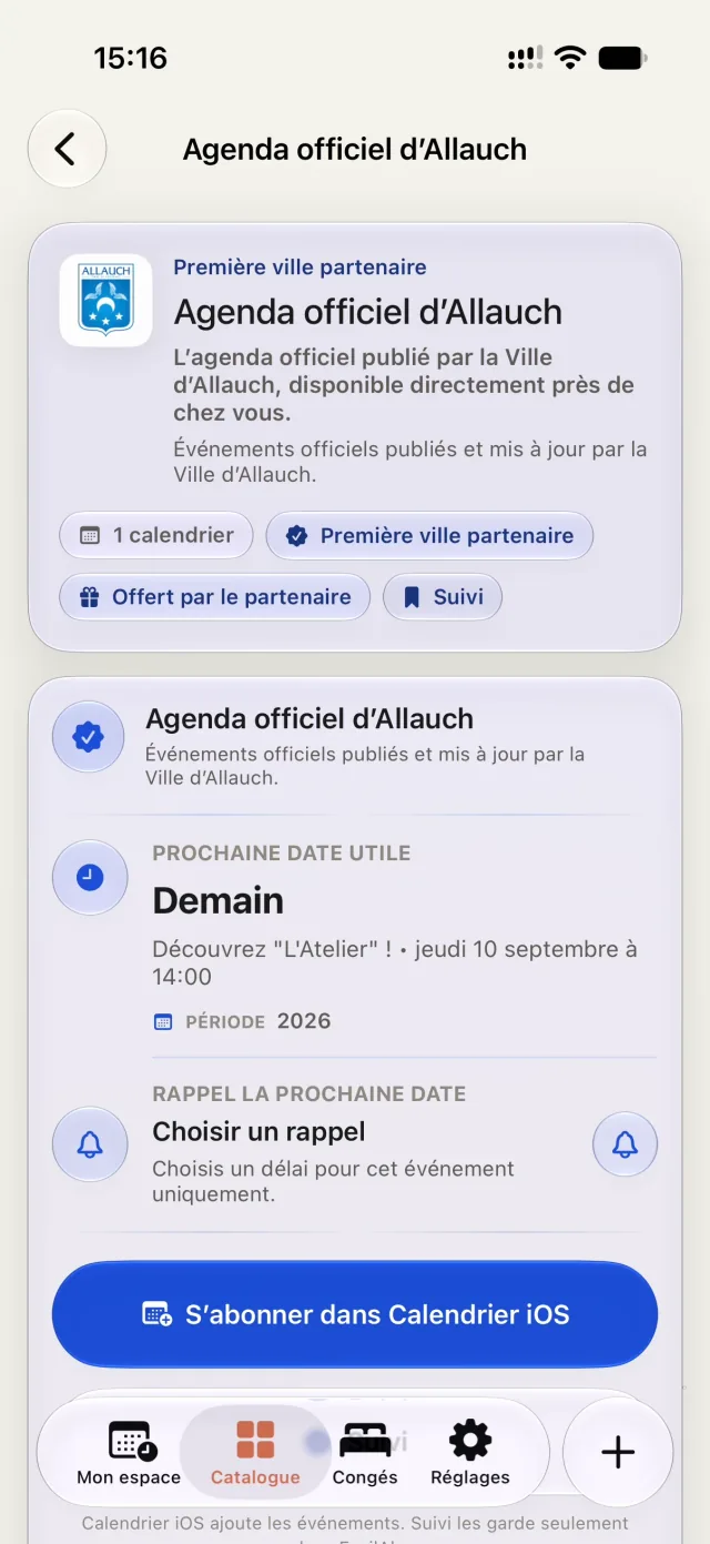 L'agenda officiel d'Allauch dans FacilAbo : première ville partenaire, offert par la Ville, suivi