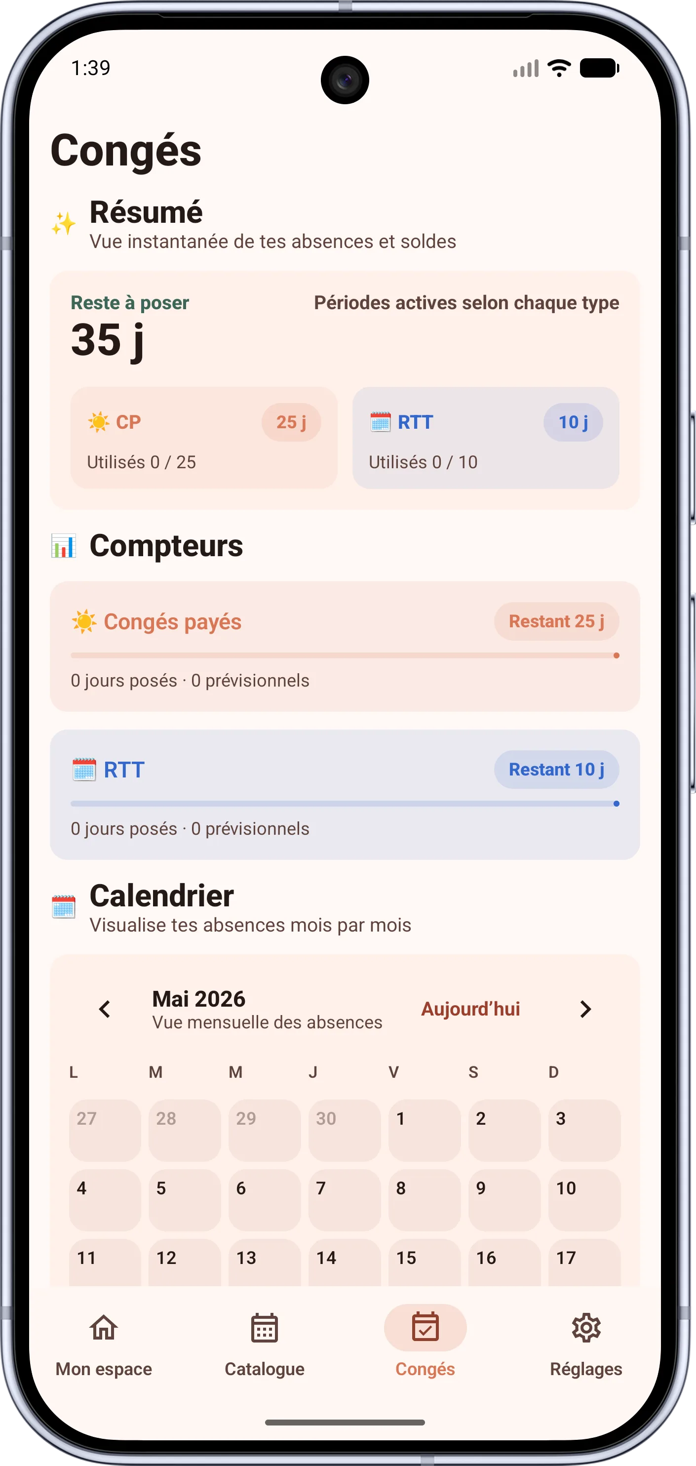 Module Congés Android avec compteurs CP et RTT