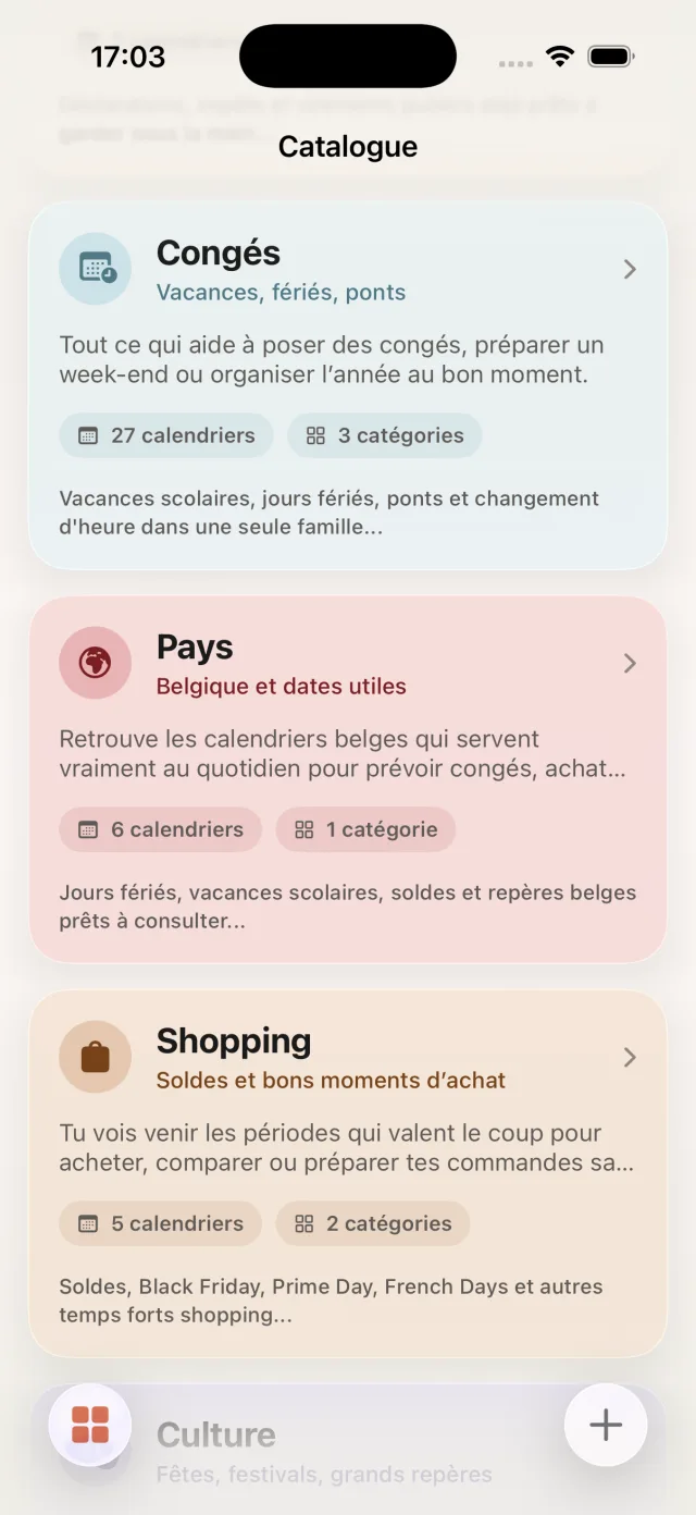 Capture FacilAbo catalogue congés, pays et shopping