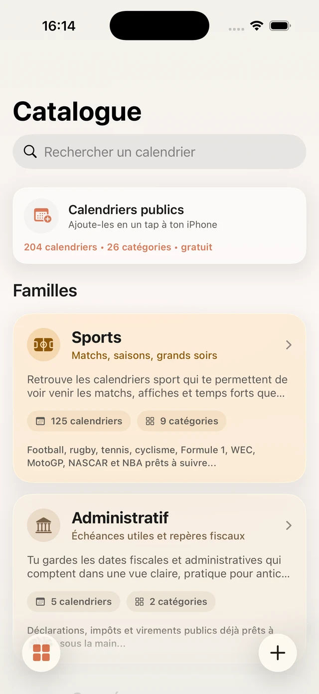 Catalogue FacilAbo avec les familles Sports et Administratif