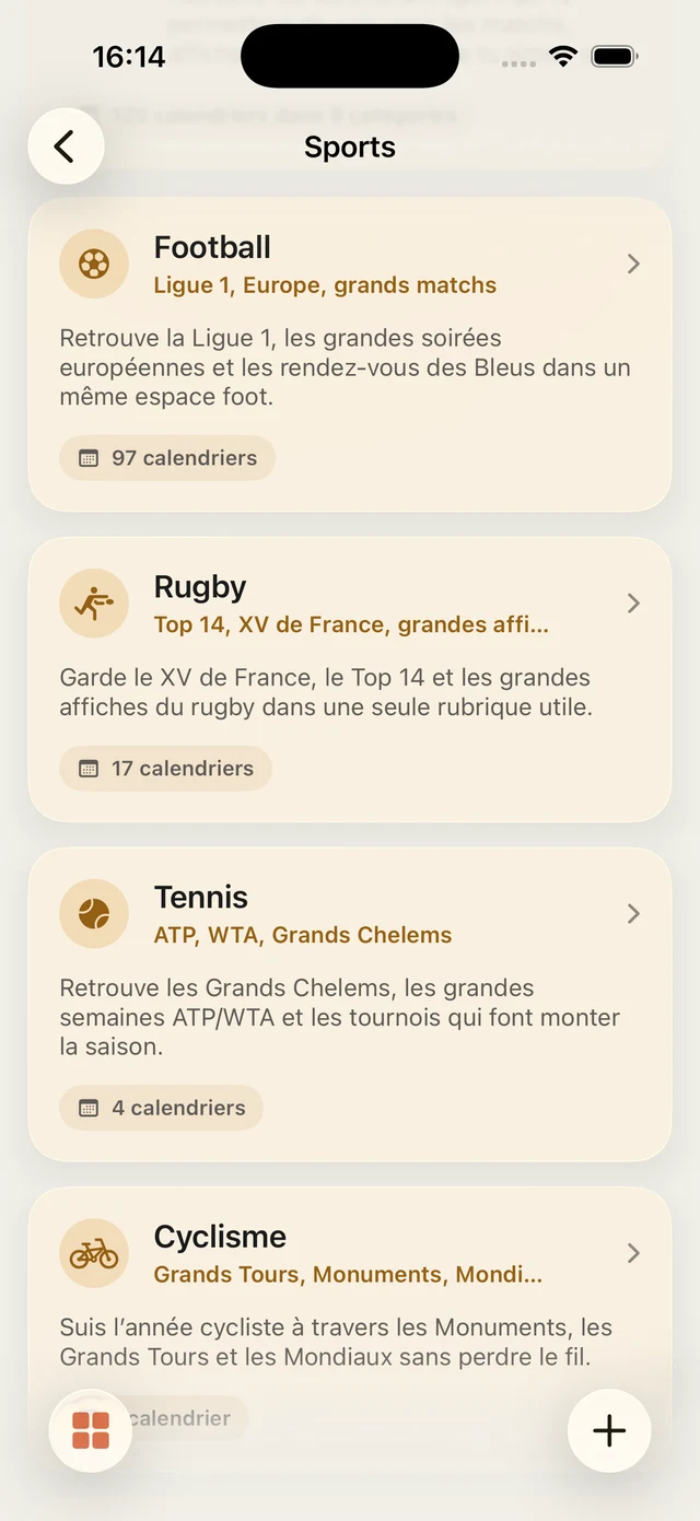 Calendriers Football, Rugby, Tennis et Cyclisme dans le catalogue Sports de FacilAbo