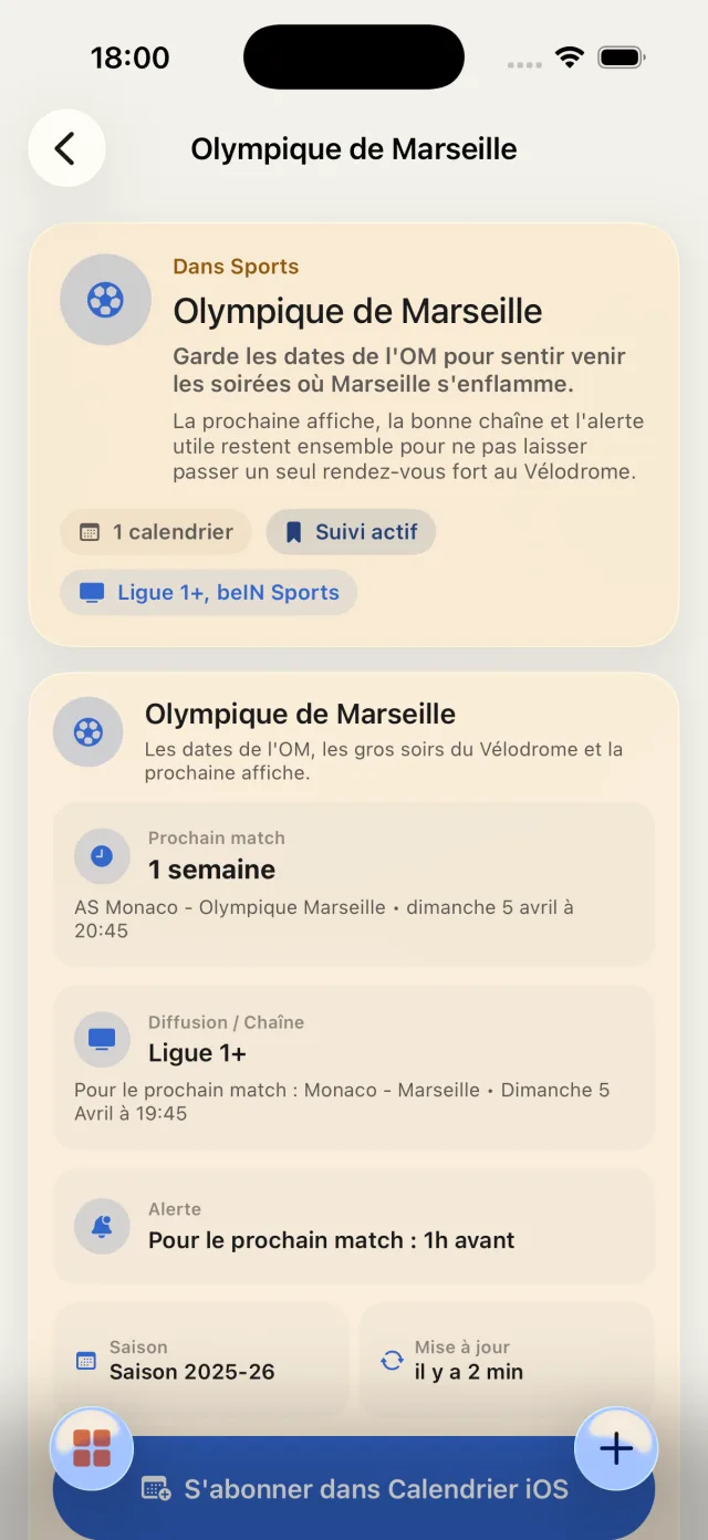 Capture FacilAbo détail Olympique de Marseille