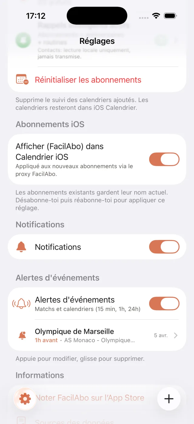 Capture FacilAbo réglages principaux