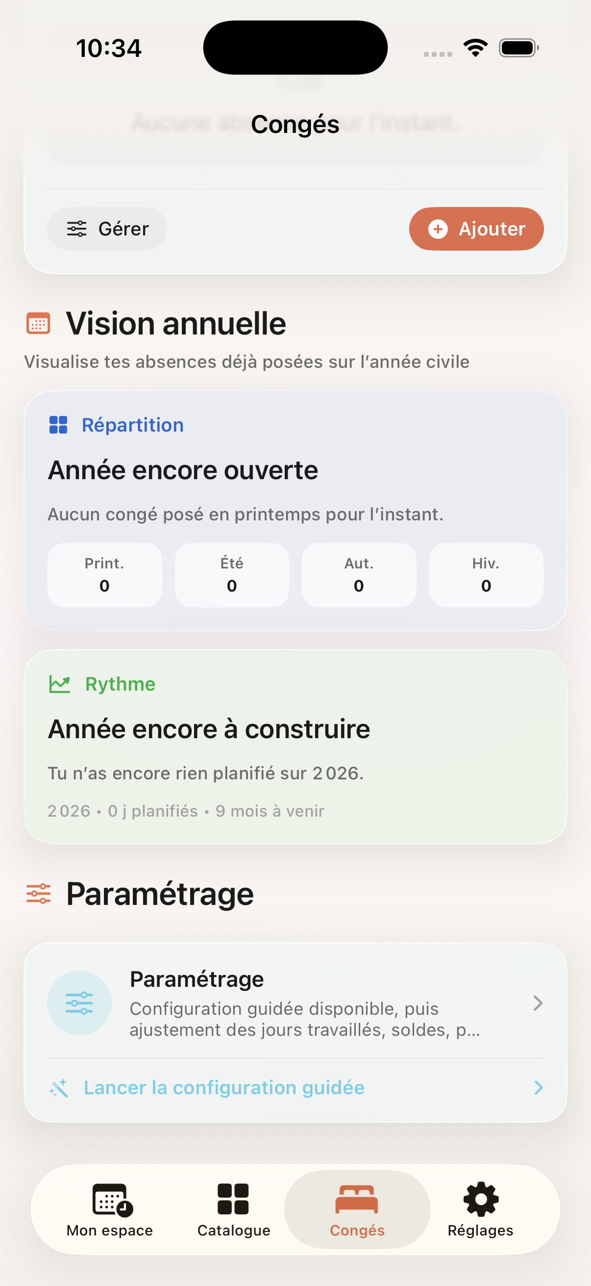 Vision annuelle et périodicité des absences dans le module Congés
