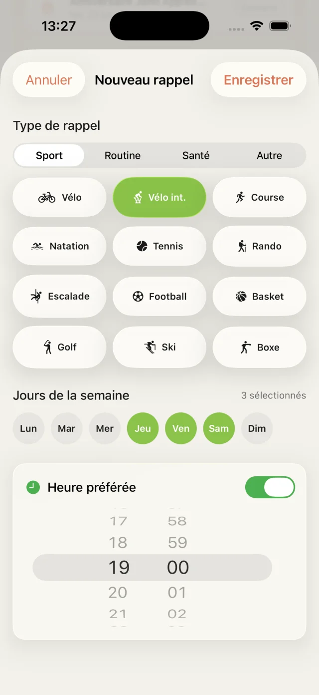 Capture FacilAbo routines sport